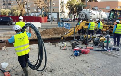 Operarios municipales y de Tagus están trabajando desde primera hora de la mañana en la reparación de una avería que se ha producido en la conducción general de agua en la avenida de Portugal, en Buenavista, dejando sin suministro a este barrio